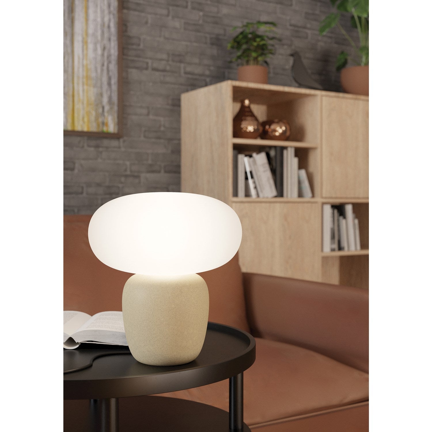1 Light Table Lamp W/ A Light Brown Ceramic Base & White Opal Glass Shade