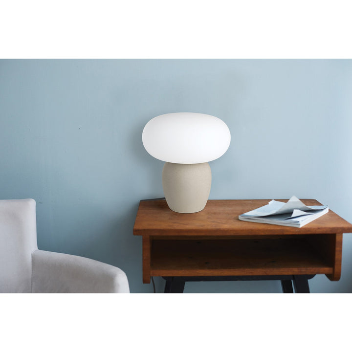 1 Light Table Lamp W/ A Light Brown Ceramic Base & White Opal Glass Shade