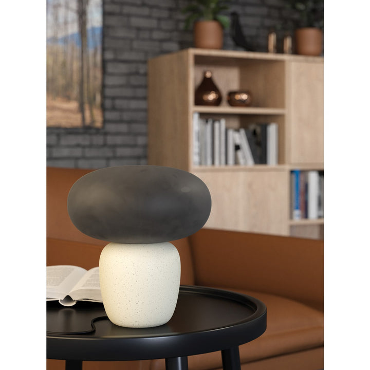 1 Light Table Lamp W/ Speckled White Base & Frosted Grey Glass Shade