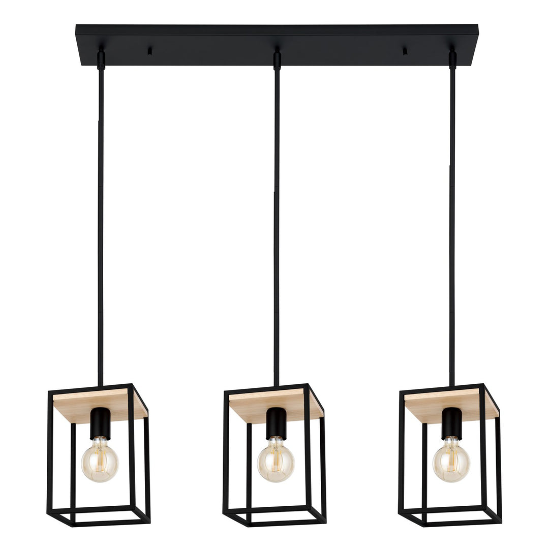 3 Light Open Frame Linear Pendant W/ A Structured Black & Wood Finish by Eglo