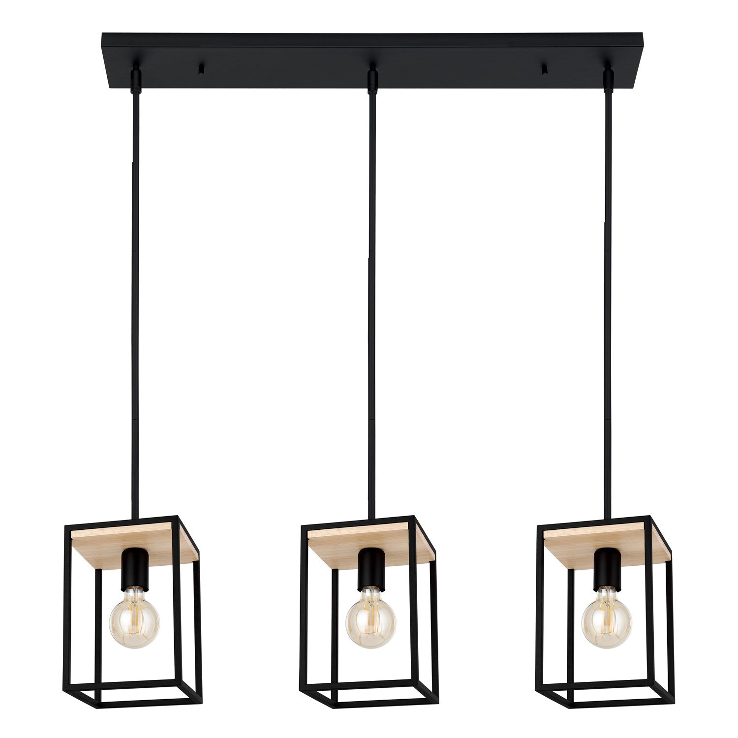 3 Light Open Frame Linear Pendant W/ A Structured Black & Wood Finish by Eglo