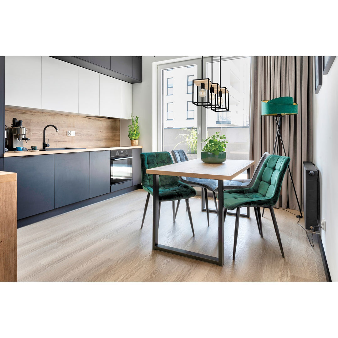 3 Light Open Frame Linear Pendant W/ A Structured Black & Wood Finish