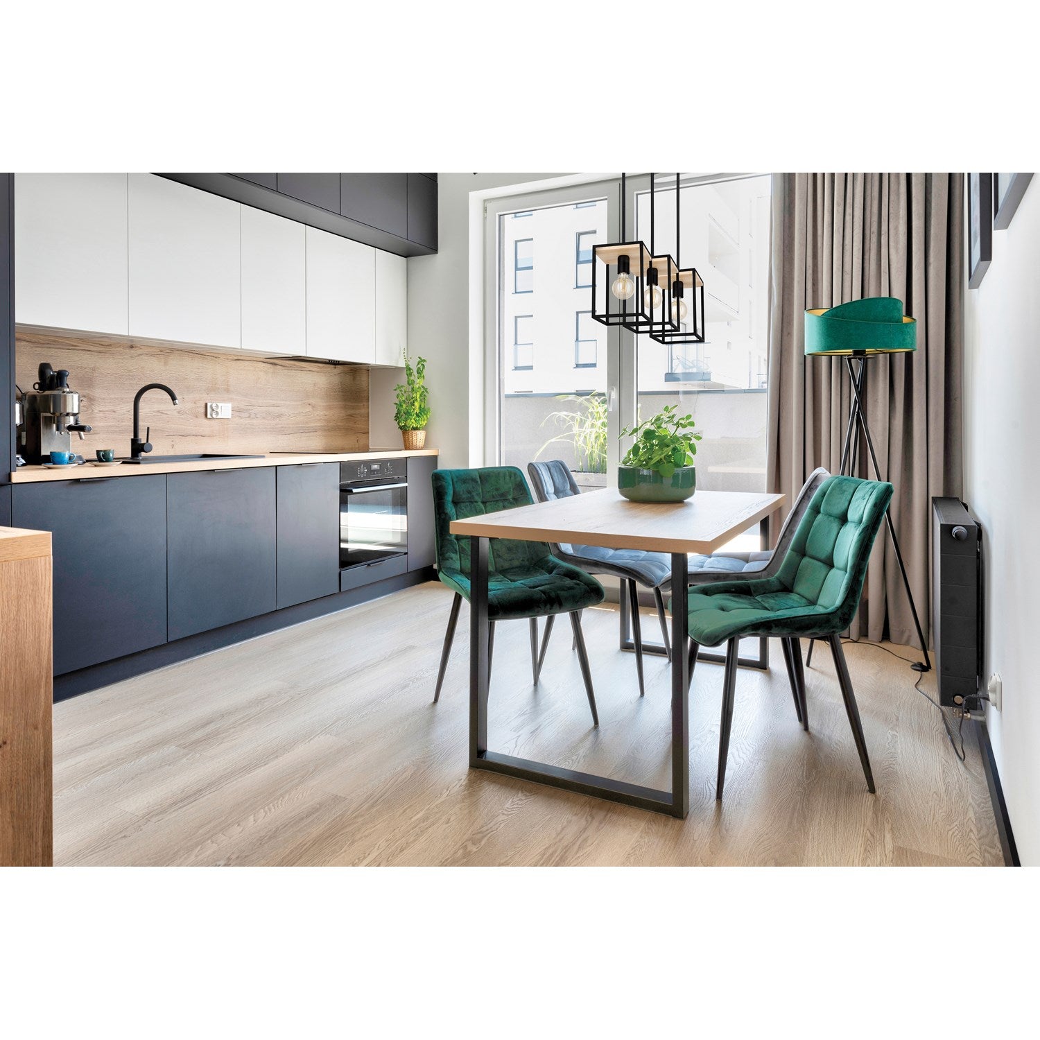 3 Light Open Frame Linear Pendant W/ A Structured Black & Wood Finish