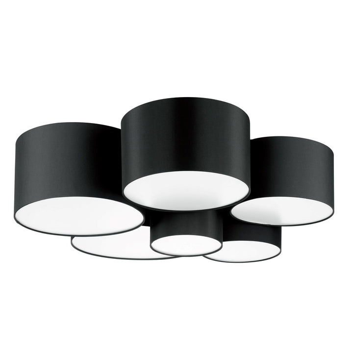6 Light Ceiling Light W/ Black Finish & Black W/ White Interior Shades by Eglo