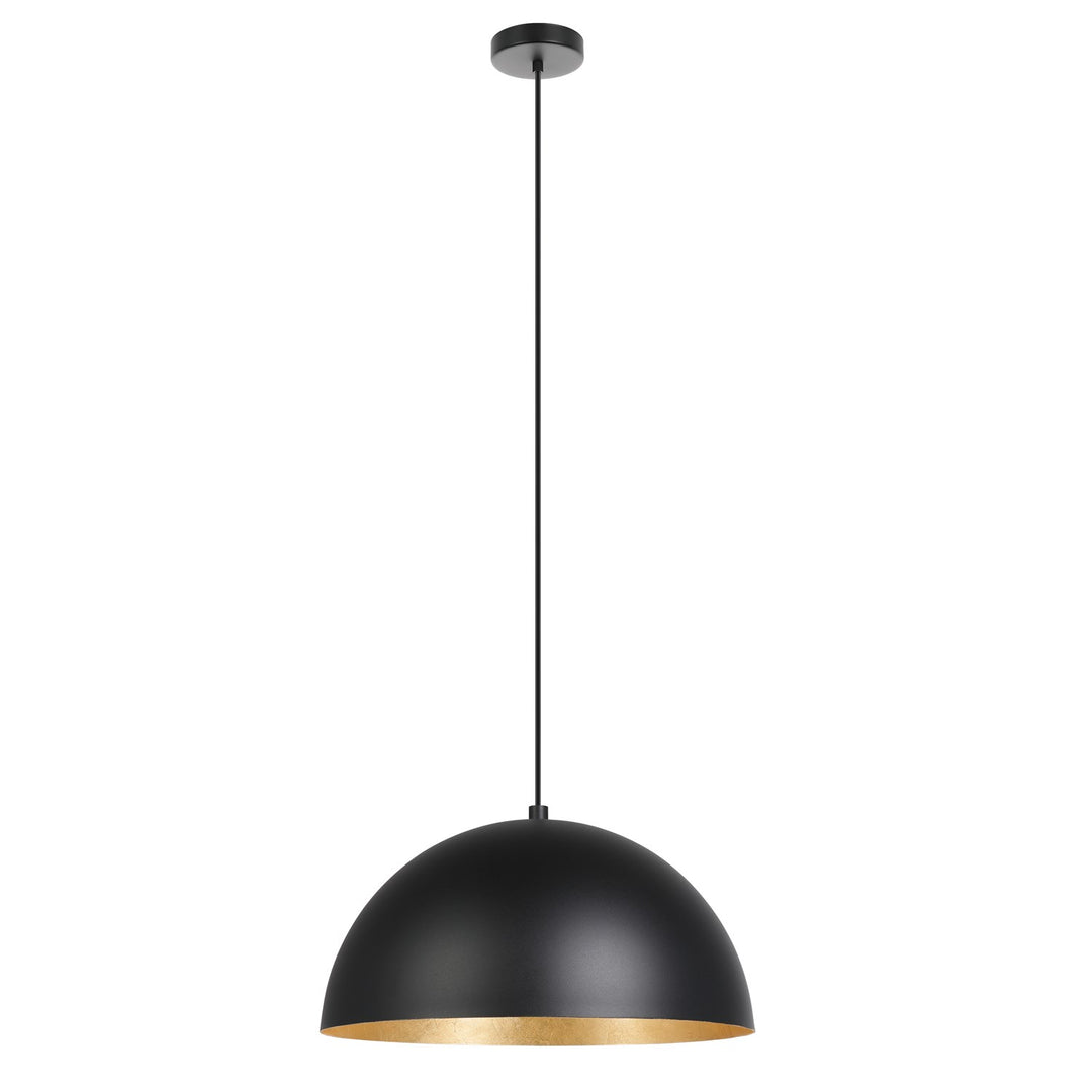 1 Light Pendant W/ Black Exterior & Gold Leaf Interior Metal Shade by Eglo