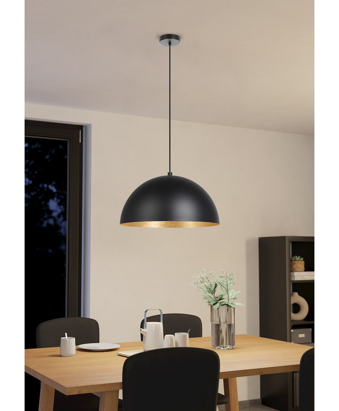 1 Light Pendant W/ Black Exterior & Gold Leaf Interior Metal Shade