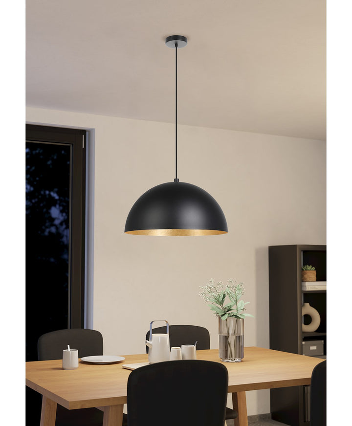 1 Light Pendant W/ Black Exterior & Gold Leaf Interior Metal Shade
