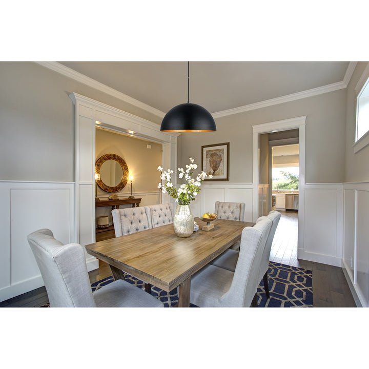 1 Light Pendant W/ Black Exterior & Gold Leaf Interior Metal Shade