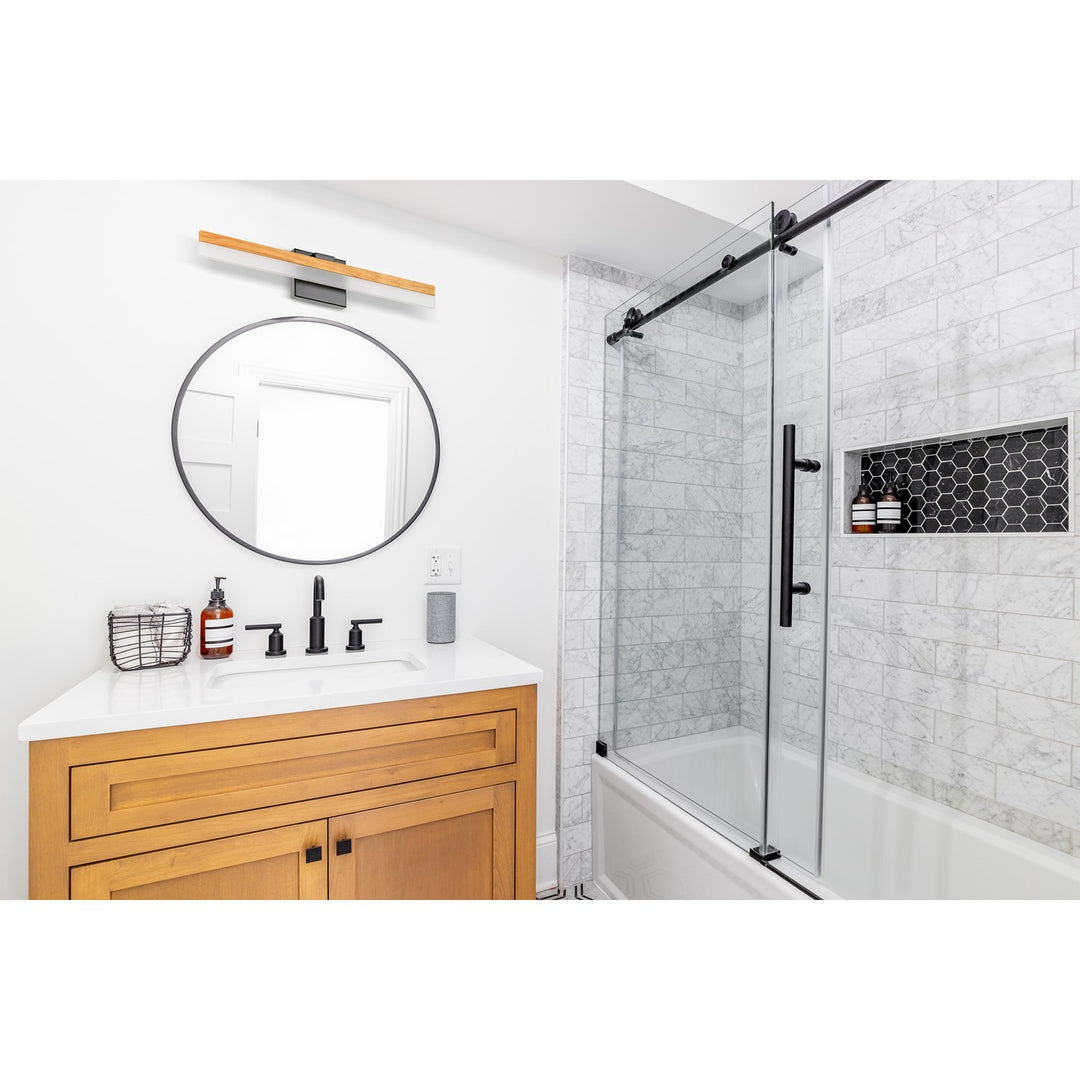 1 Light Integrated Led Bath/Vanity Light W/ Natural Wood