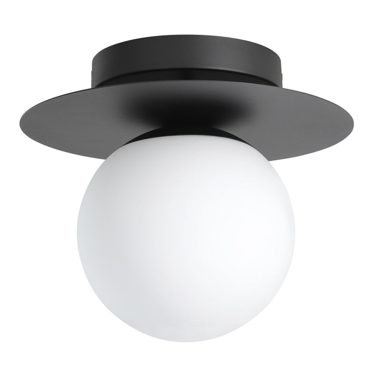 1 Light Ceiling Light W/ Structured Black Finish & White Glass Shade by Eglo