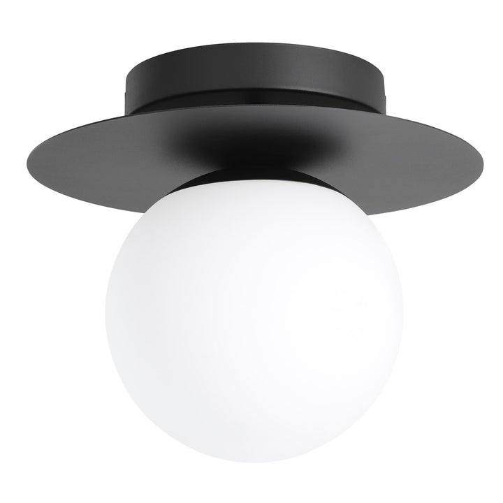 1 Light Ceiling Light W/ Structured Black Finish & White Glass Shade