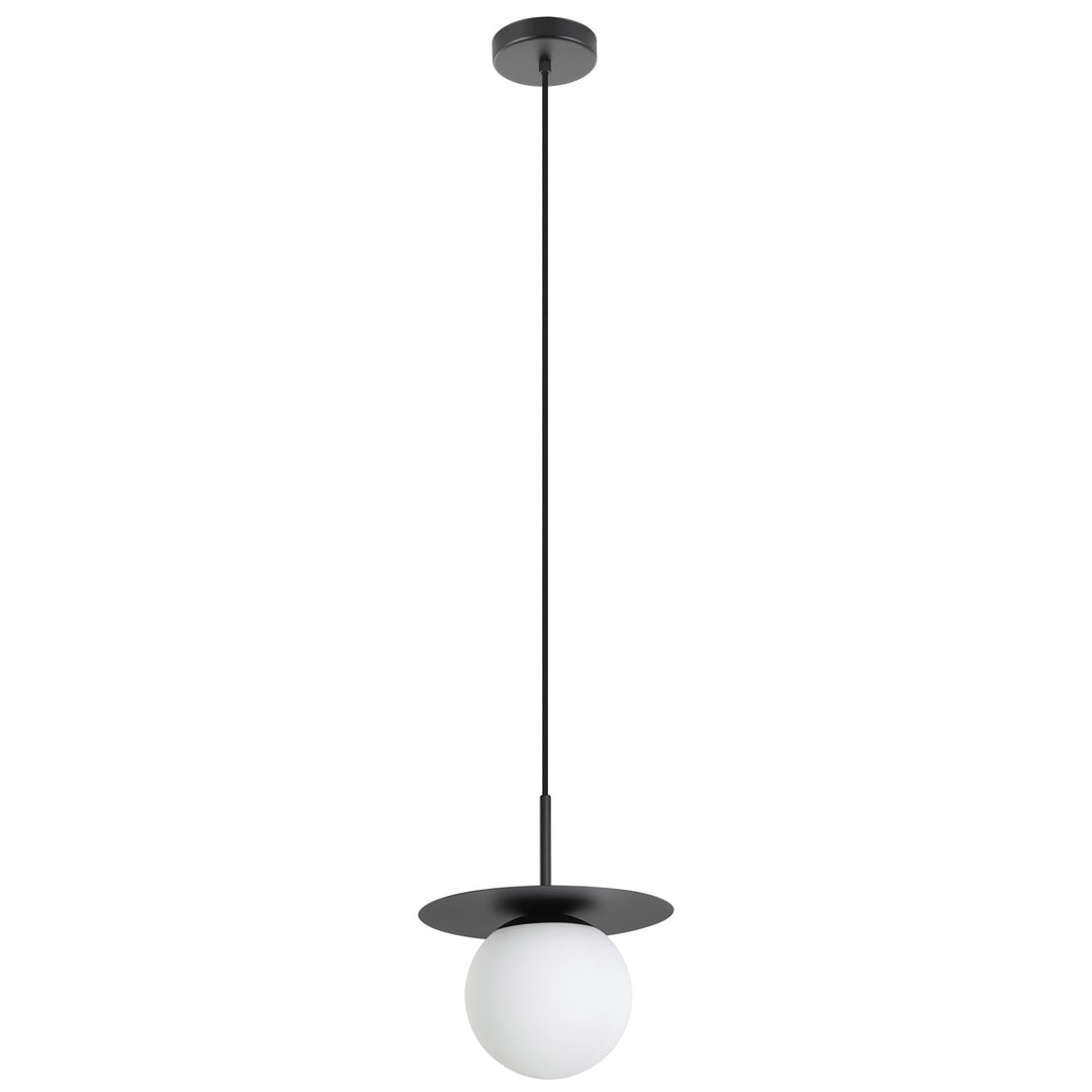 1 Lt Mini Pendant W/ A Structured Black Finish & White Glass Shade by Eglo