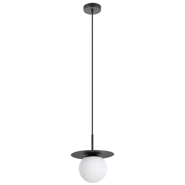 1 Lt Mini Pendant W/ A Structured Black Finish & White Glass Shade by Eglo