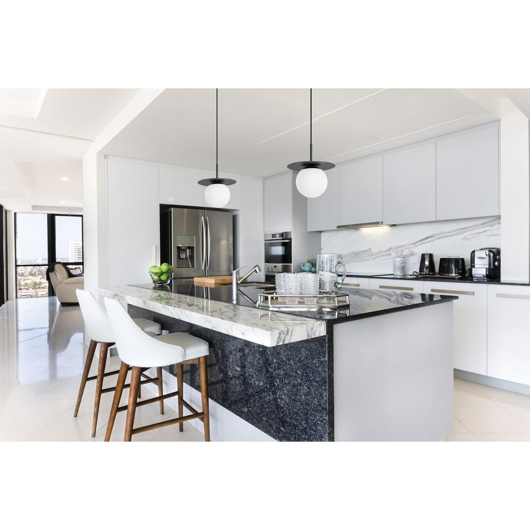 1 Lt Mini Pendant W/ A Structured Black Finish & White Glass Shade