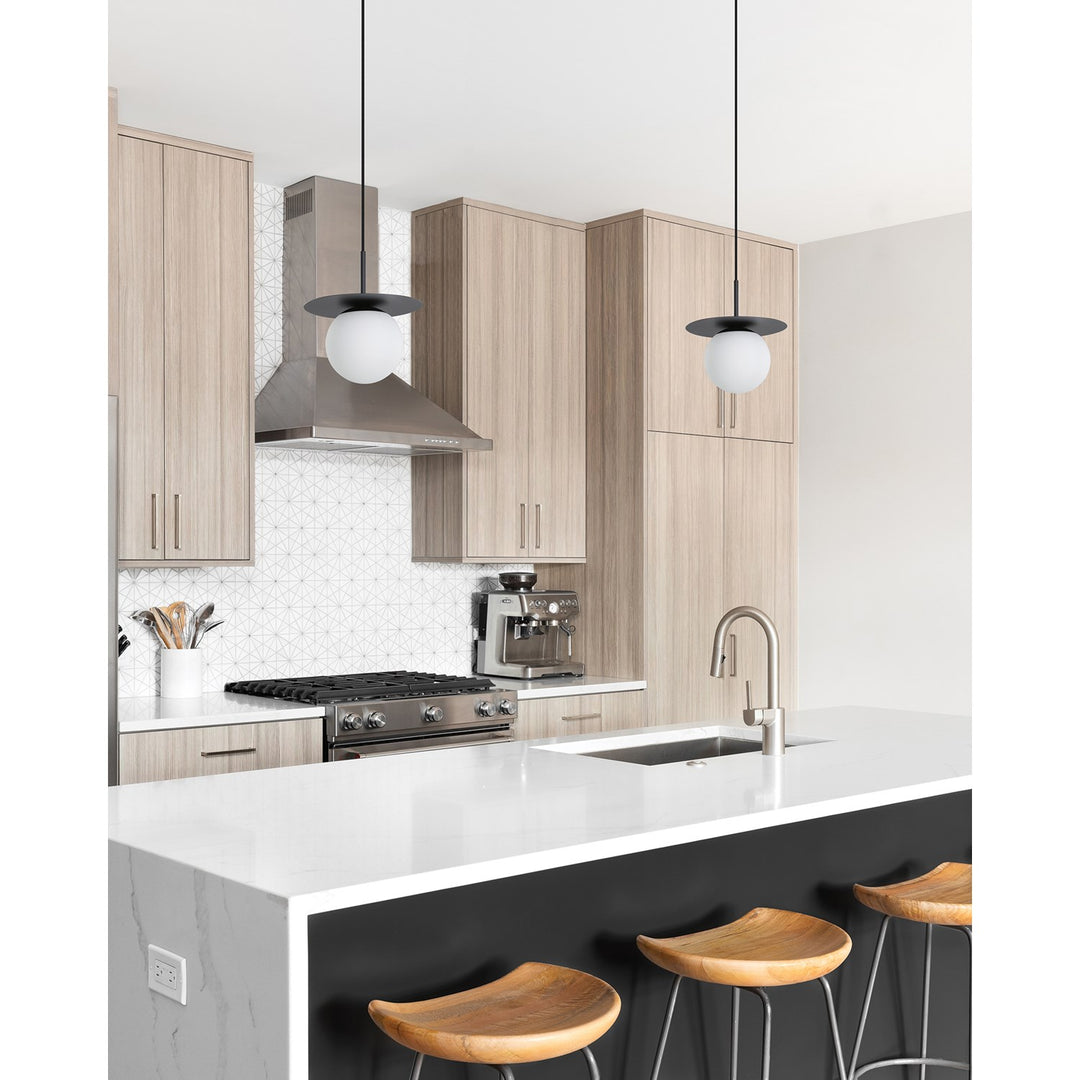 1 Lt Mini Pendant W/ A Structured Black Finish & White Glass Shade