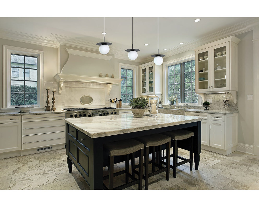 1 Lt Mini Pendant W/ A Structured Black Finish & White Glass Shade