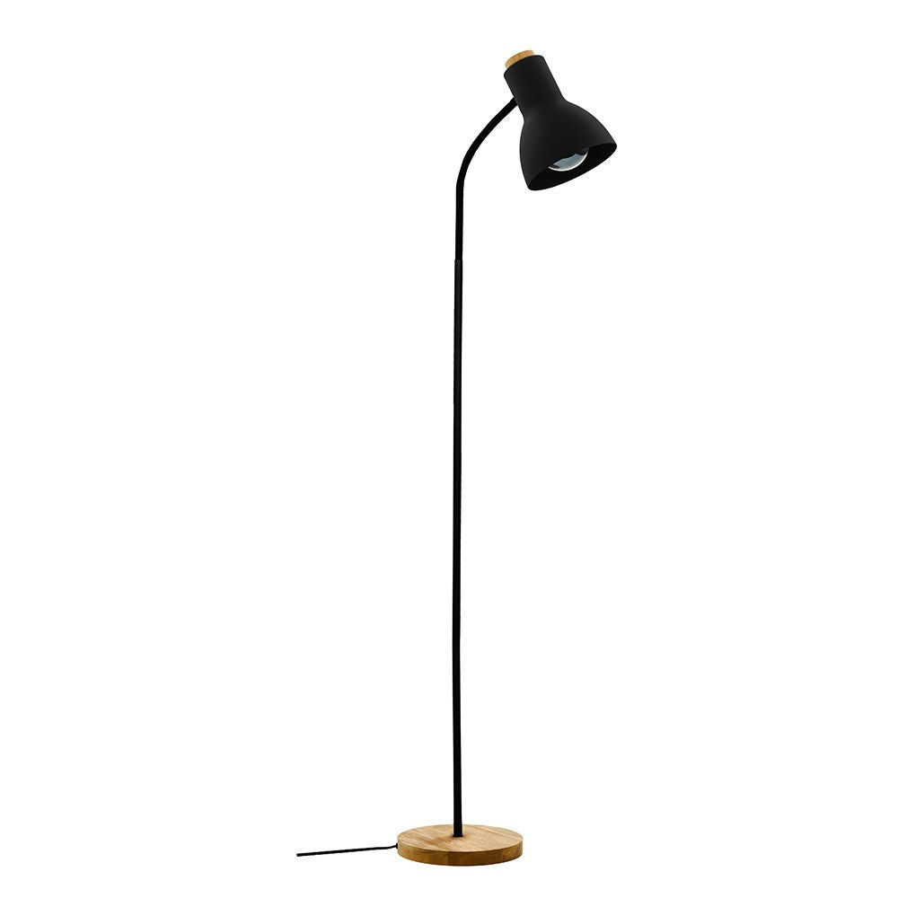 1 Light Floor Lamp Black W/ Wood Accents & Black Metal Shade by Eglo