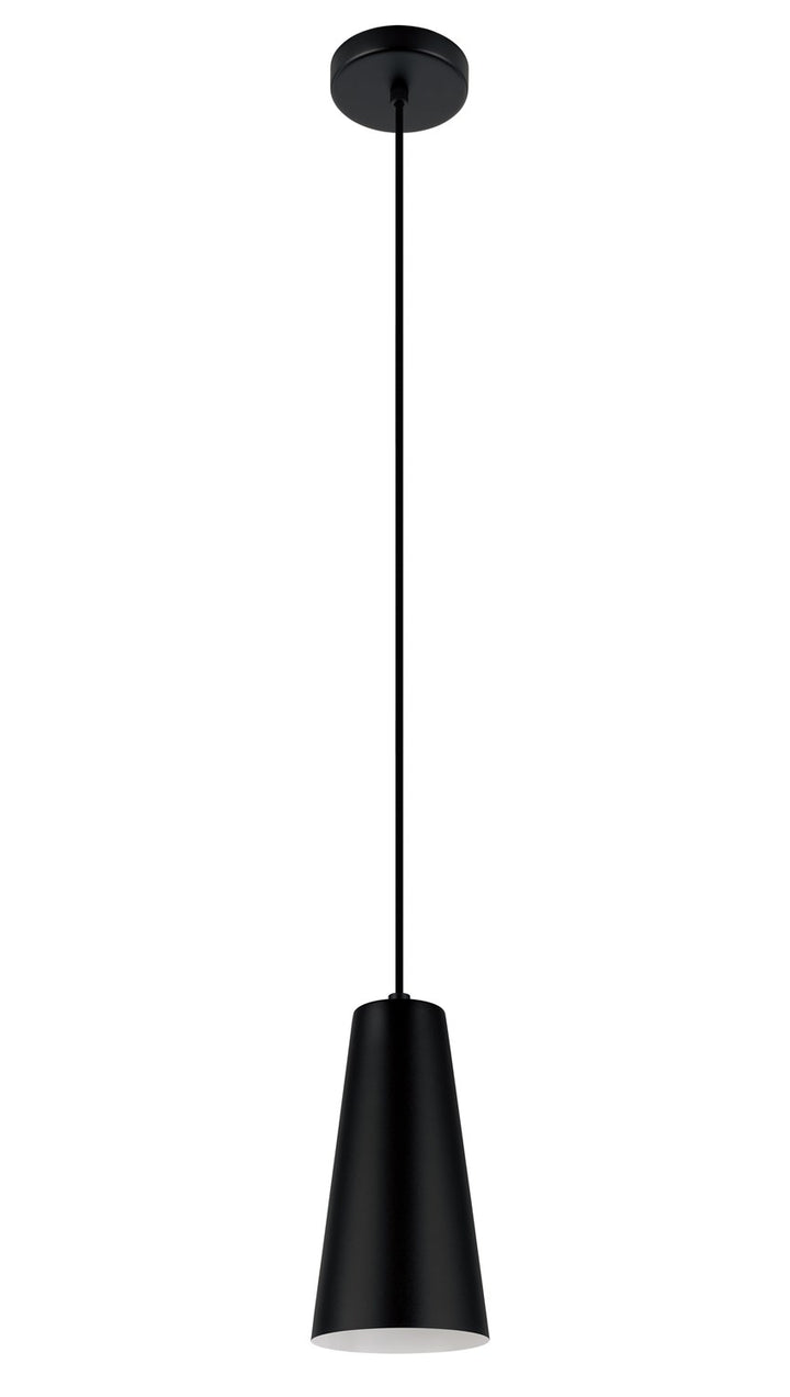 1 Light Mini Pendant W/ Black Finish & Black & White Metal Shade by Eglo