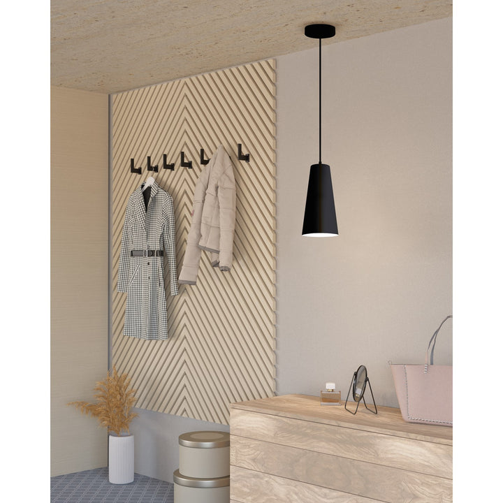 1 Light Mini Pendant W/ Black Finish & Black & White Metal Shade