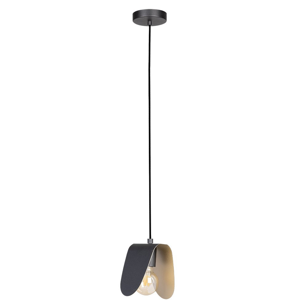 1 Light Mini Pendant W/ Black Finish & Black W/ Brushed Gold Interior Shades by Eglo