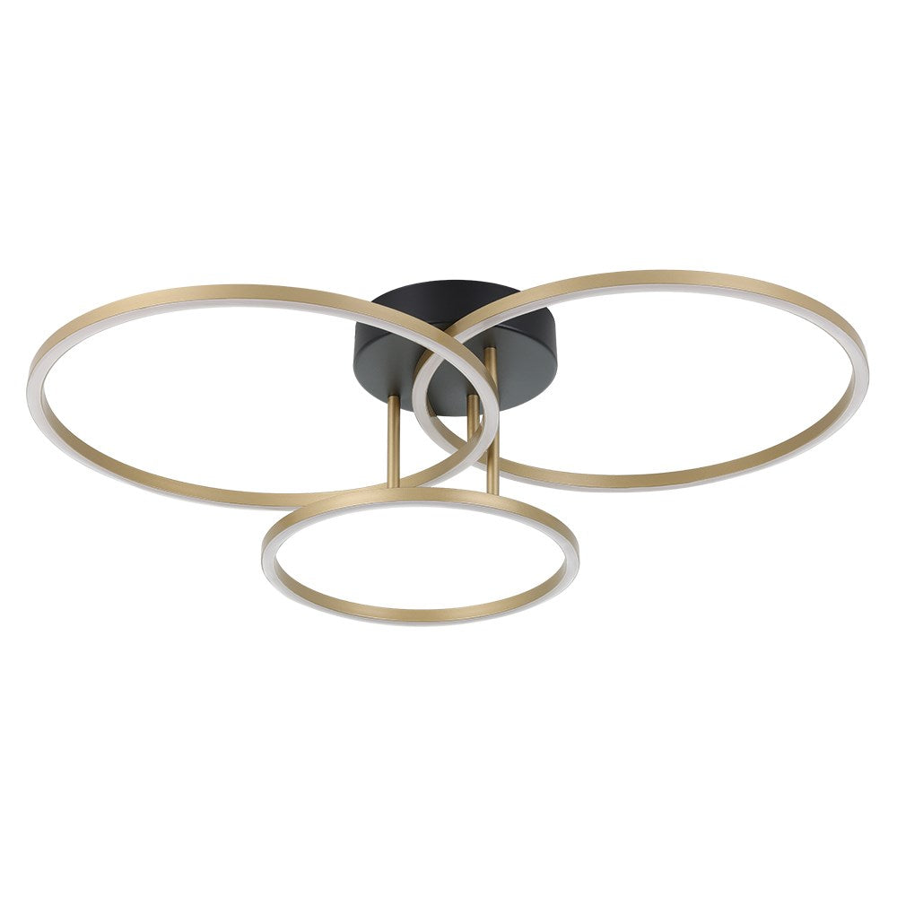 3 Light Integrated Led Ceiling Light W/ Black Finish & 3 Circular Rings by Eglo