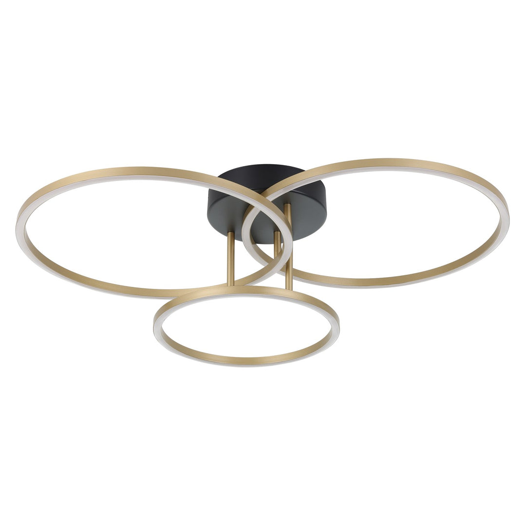 3 Light Integrated Led Ceiling Light W/ Black Finish & 3 Circular Rings