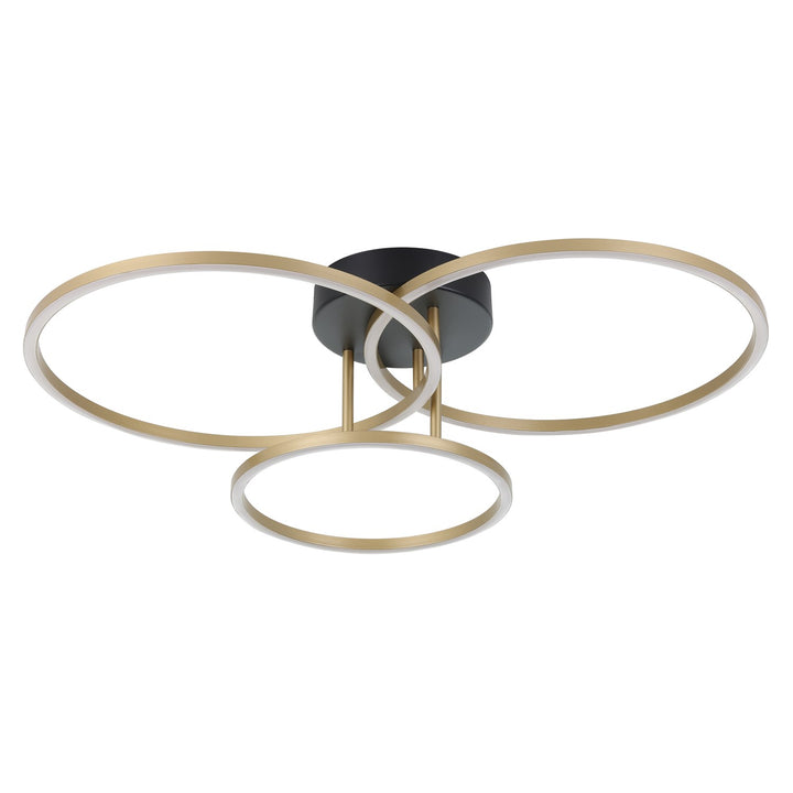3 Light Integrated Led Ceiling Light W/ Black Finish & 3 Circular Rings