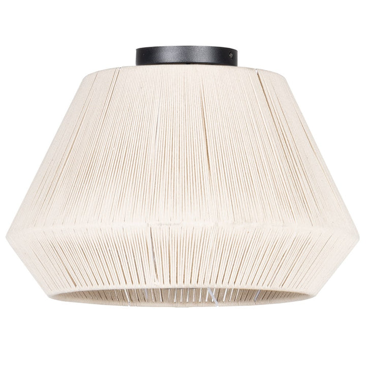 1 Light Ceiling Light W/ Cream Textile Thread Shade & Wood Canopy