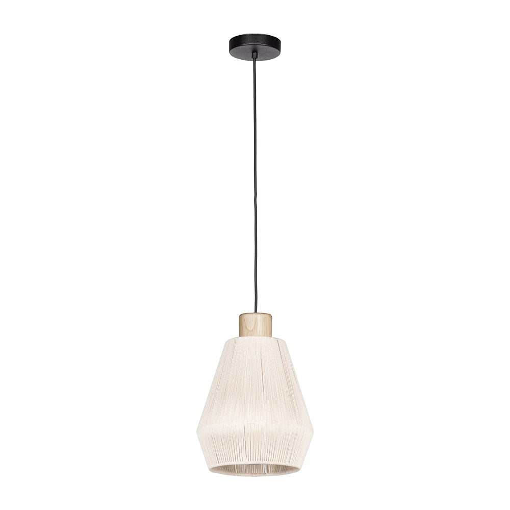 1 Light Mini Pendant W/ Black Finish & Cream Textile Thread Shade by Eglo