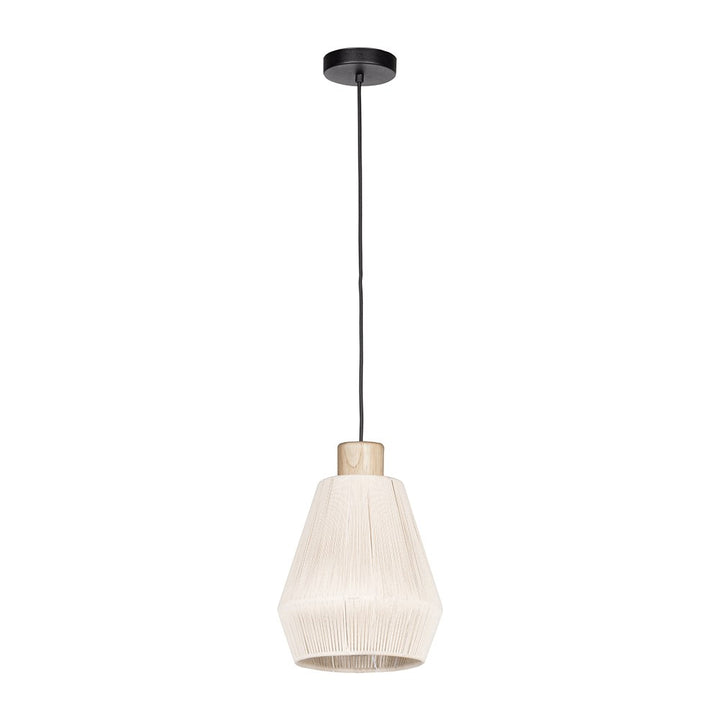 1 Light Mini Pendant W/ Black Finish & Cream Textile Thread Shade by Eglo