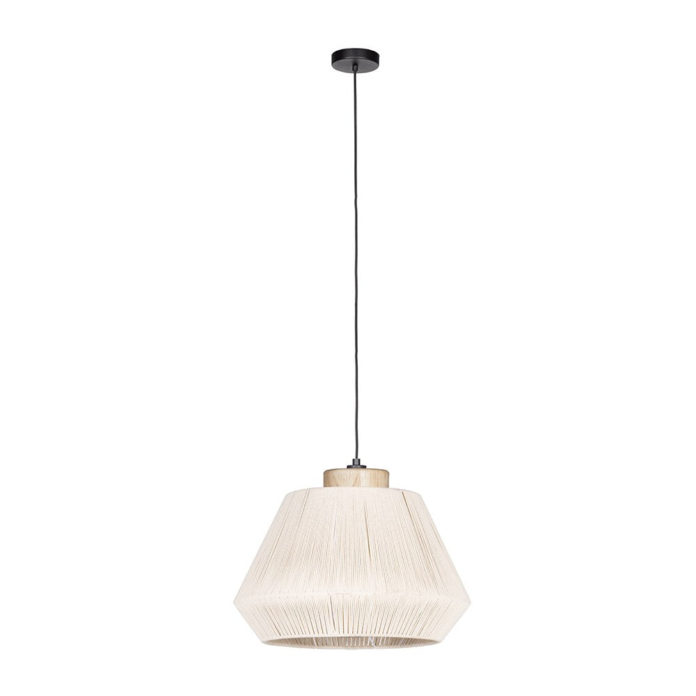 1 Light Pendant W/ Black Finish & Cream Textile Thread Shade by Eglo