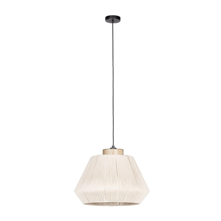 1 Light Pendant W/ Black Finish & Cream Textile Thread Shade