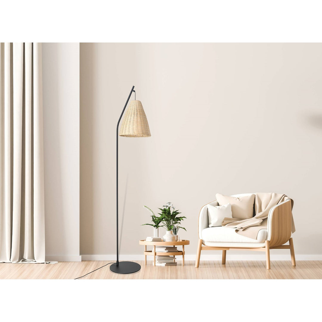 1 Light Floor Lamp W/ Black Finish & Rattan Shade