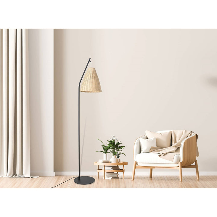 1 Light Floor Lamp W/ Black Finish & Rattan Shade