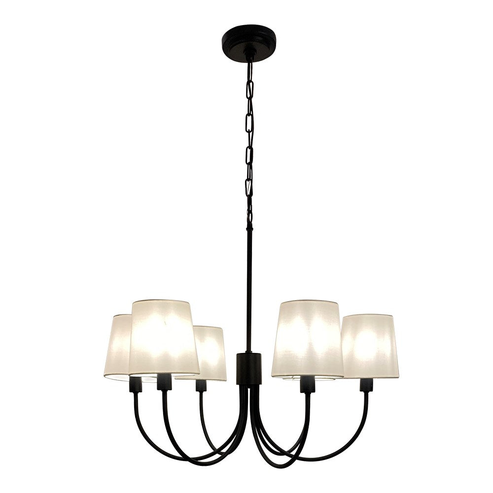 6 Light Chandelier W/ Black Finish & Removable White Shades by Eglo
