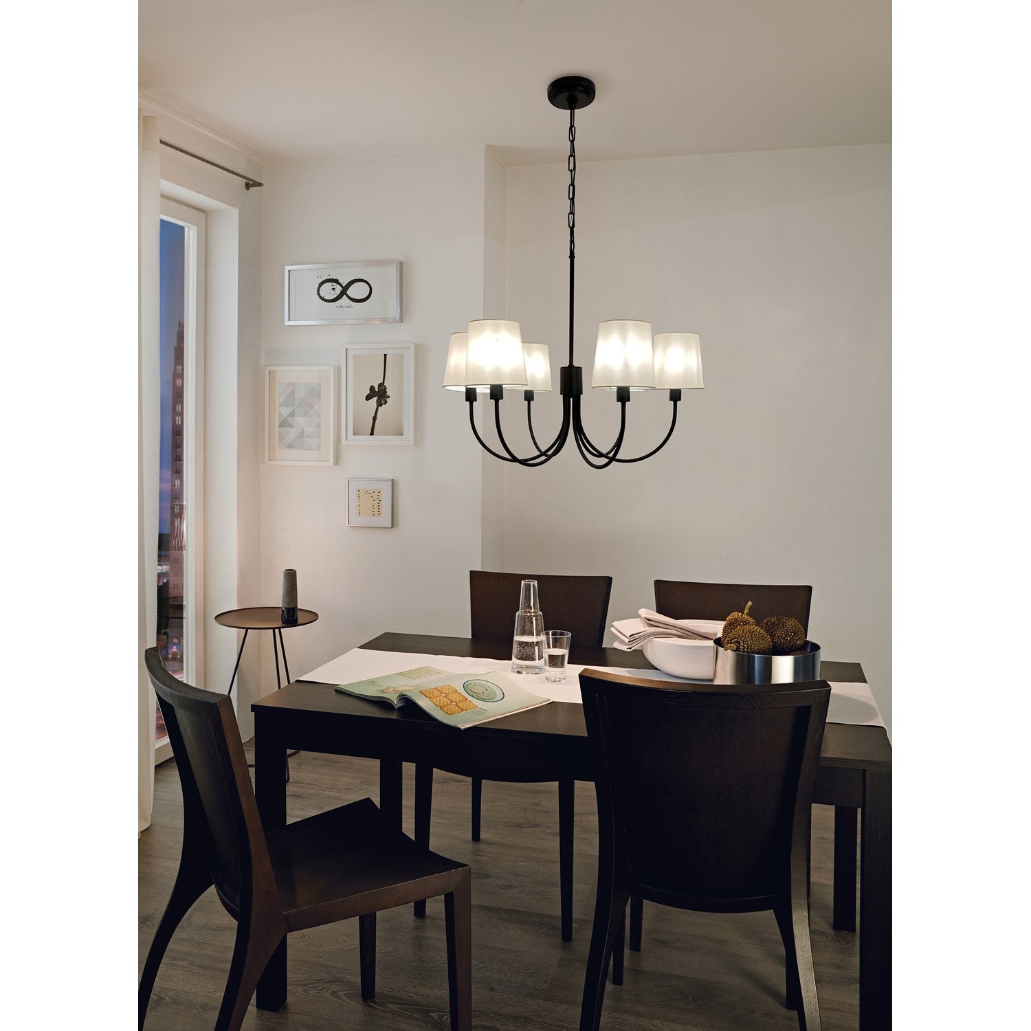 6 Light Chandelier W/ Black Finish & Removable White Shades