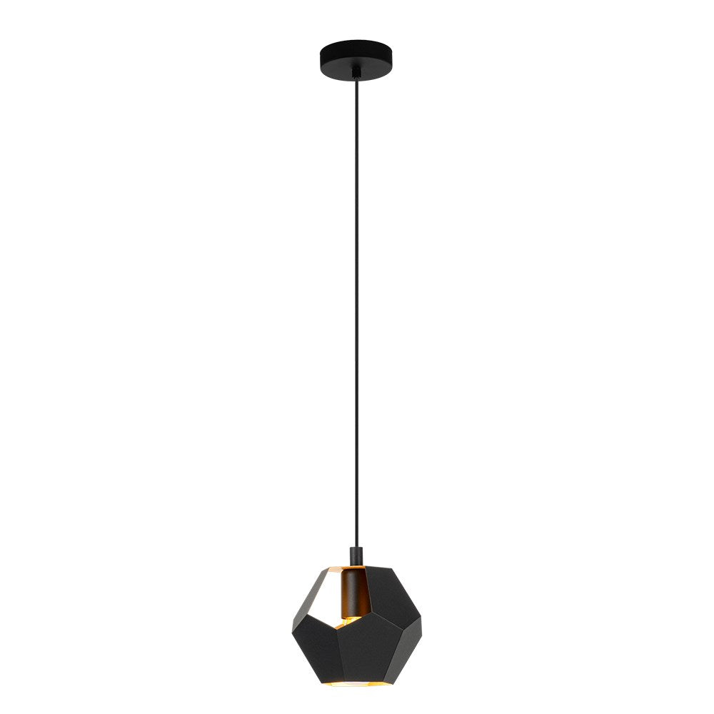 1 Light Mini Pendant W/ Black Finish & Black & Gold Geometric Metal Shade by Eglo
