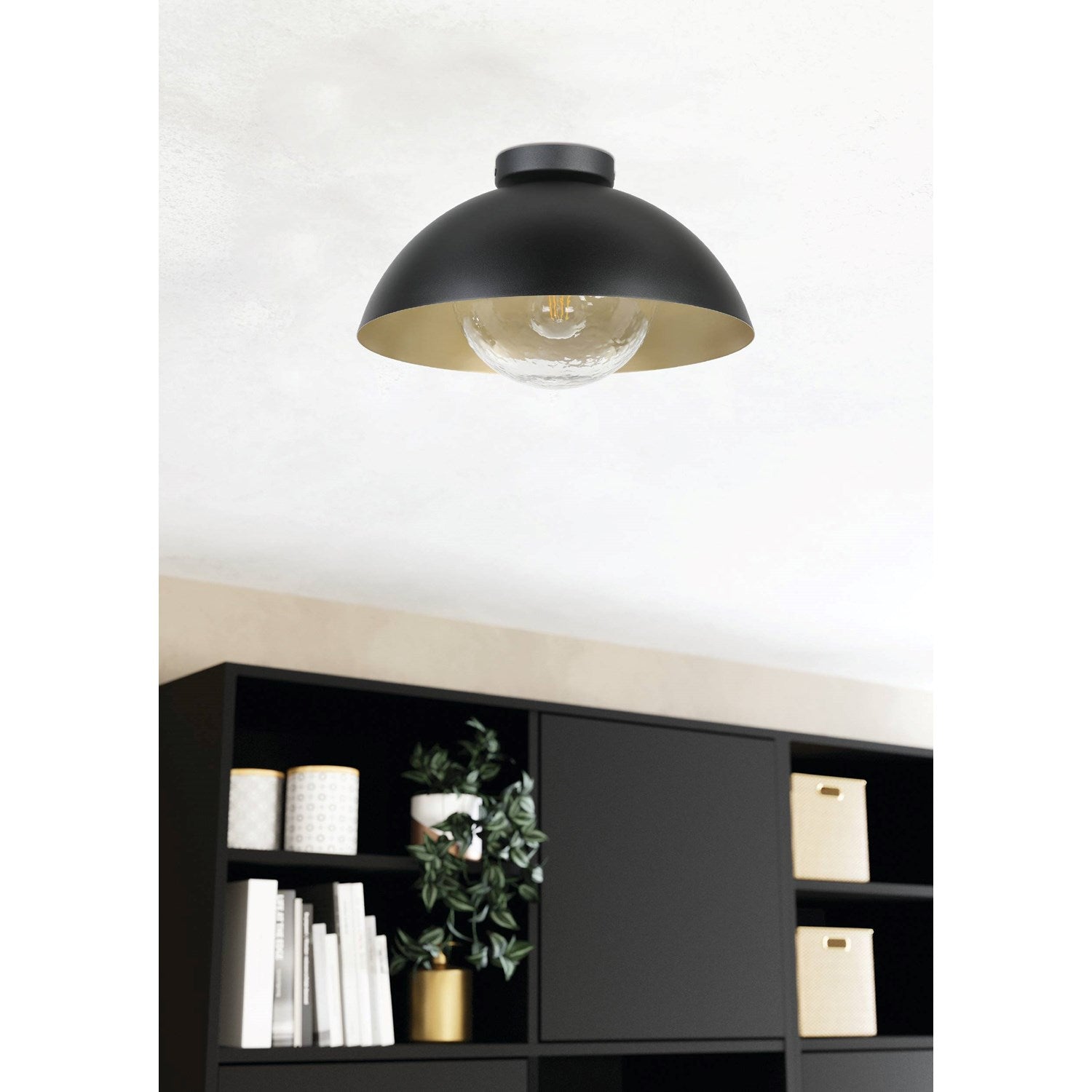 1 Light Celing Light W/ Black & Gold Finish Shade