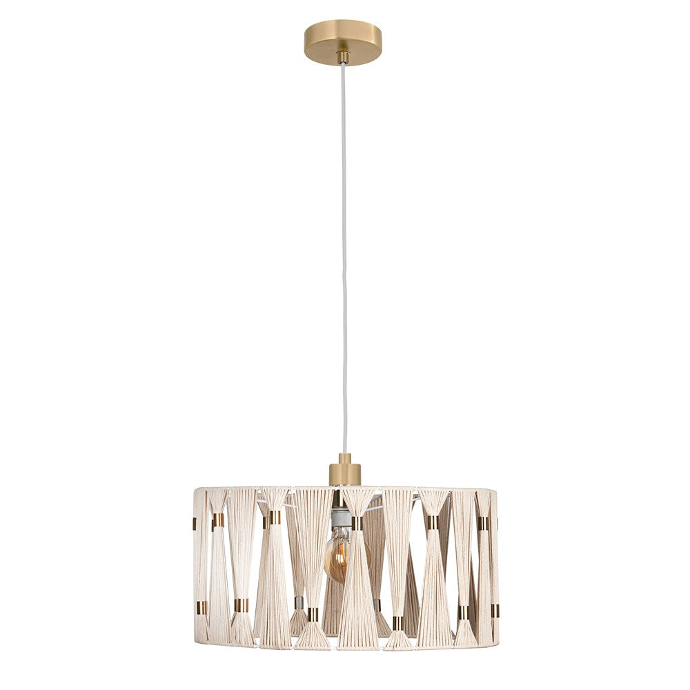 1 Light Pendant Brushed Brass Finish, Beige Shade W/ Brushed Brass Accents by Eglo