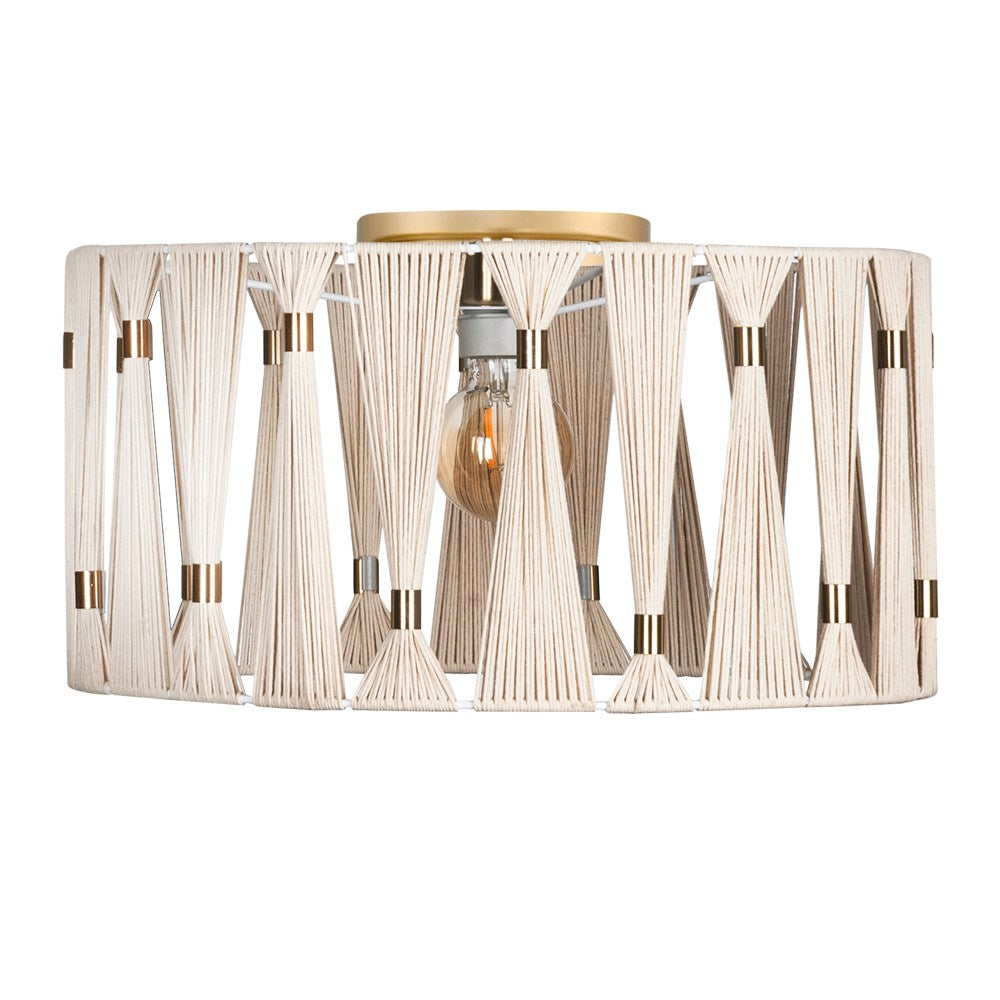 1 Light Ceiling Light Brushed Brass Finish, Beige Shade W/ Brushed Brass Accents