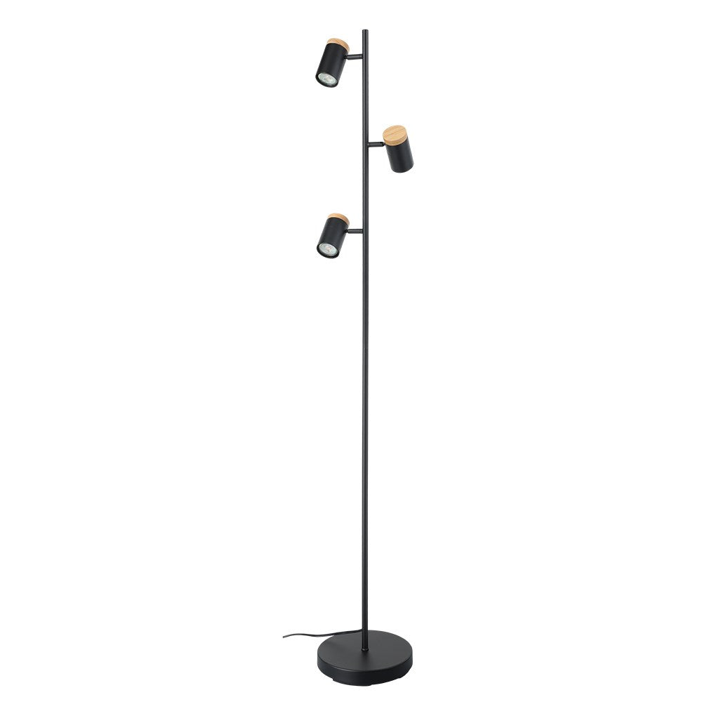 3 Light Floor Lamp W/ Black Finish & Black W/ Wood Accent Adjustable Lamp Heads by Eglo