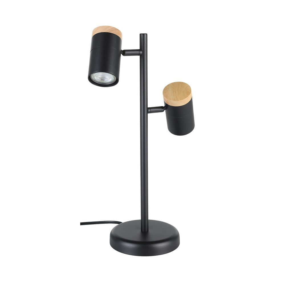 2 Light Table Lamp W/ Black Finish & Black W/ Wood Accent Adjustable Lamp Heads by Eglo
