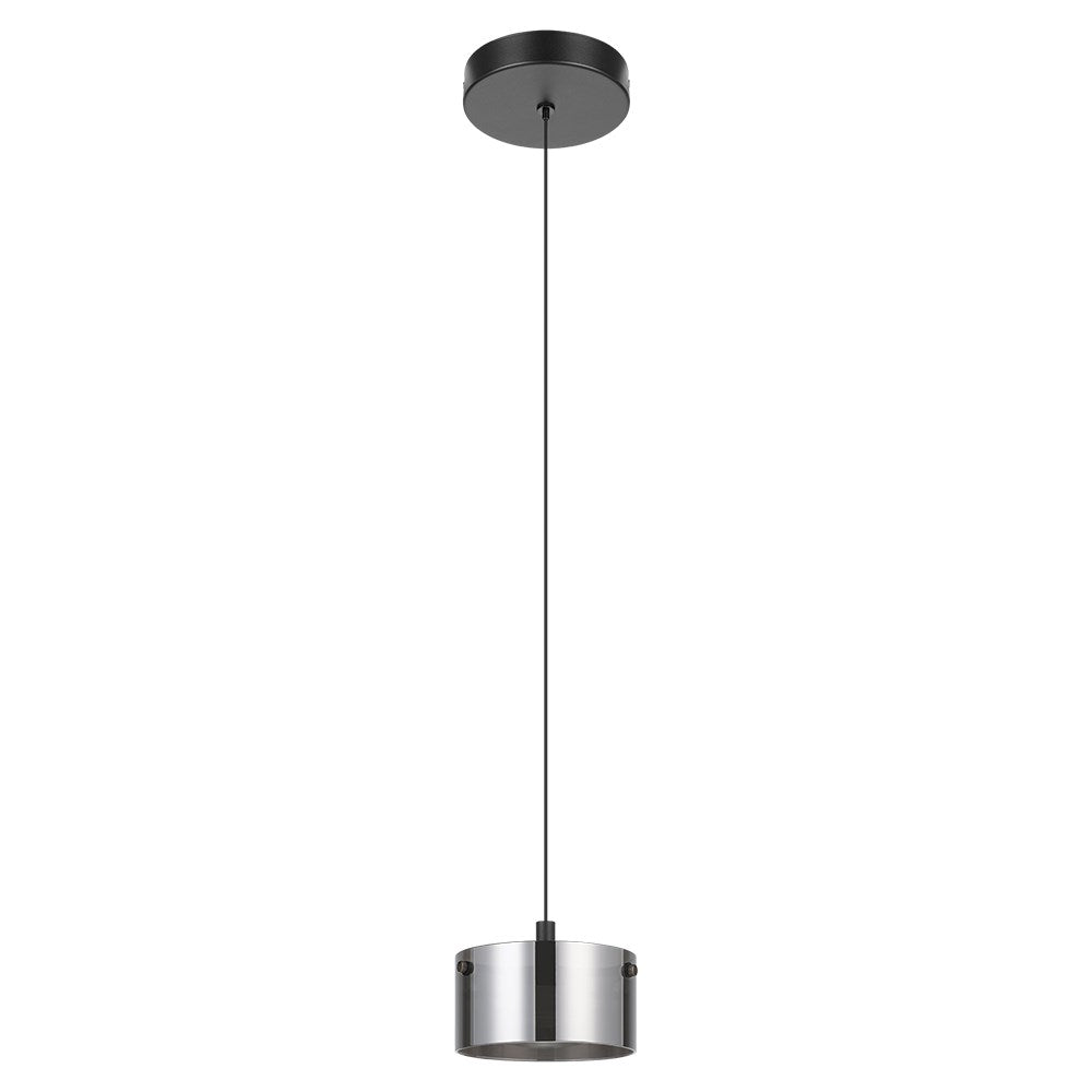 1 Light Mini Pendant Black Finish & Black Transparent Glass Shade by Eglo