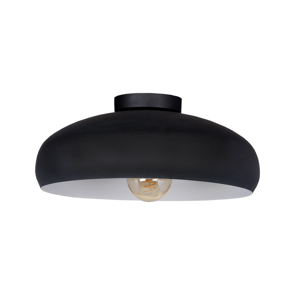1 Light Metal Dome Ceiling Light Black W/ White Interior Finish by Eglo