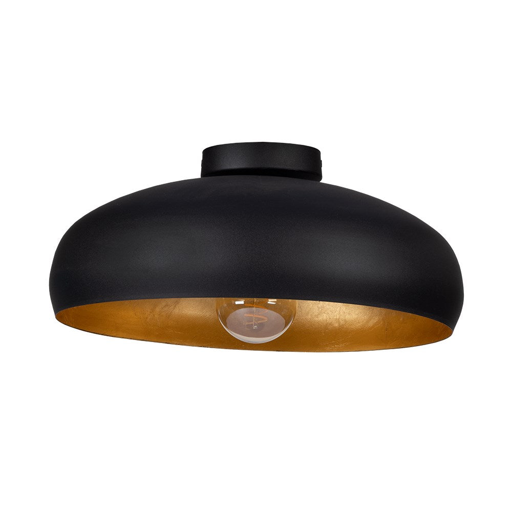 1 Light Metal Dome Ceiling Light Black W/ Gold Leaf Interior by Eglo