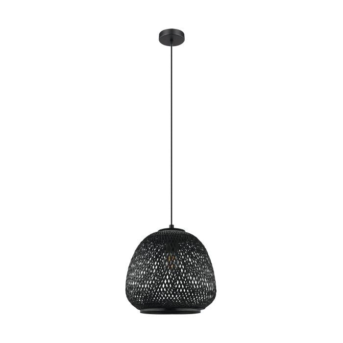 3 Light Pendant W/ Black Finish & Black Bamboo Shade by Eglo