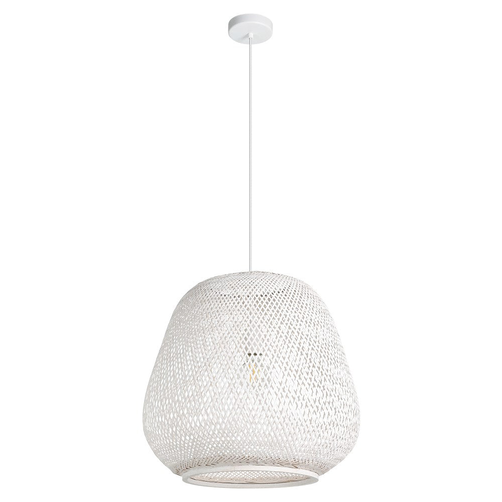 1 Light Pendant W/ White Finish & White Bamboo Shade by Eglo