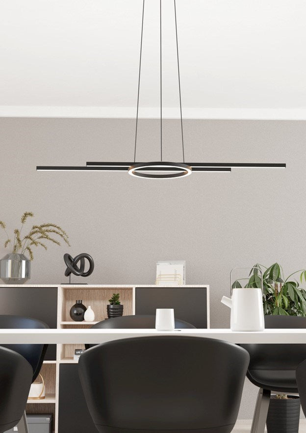 3 Light Led Pendant W/ Black Finish & White Diffusers