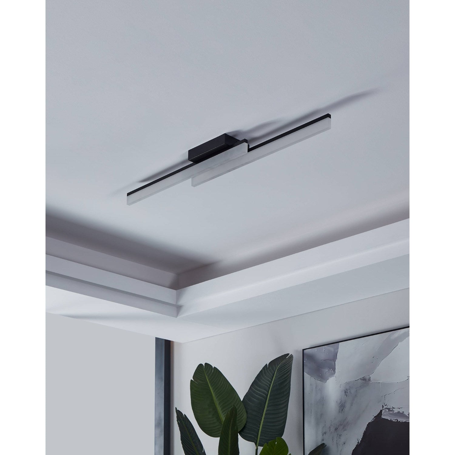 Integrated Led Ceiling Light With Black Finish & Satin Shade