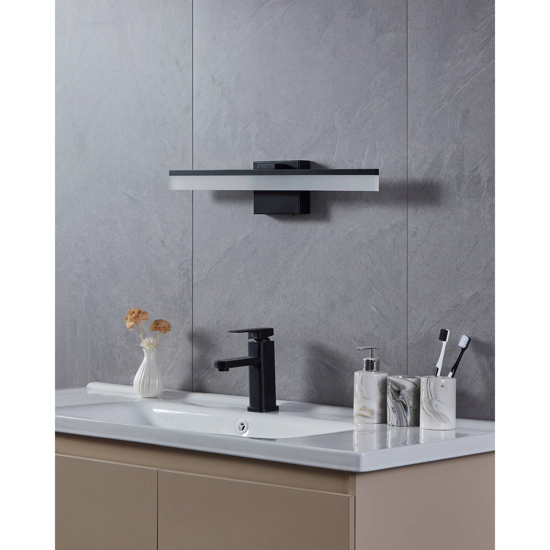 Integrated Led Bath/Vanity Light With Black Finish & Satin Shade